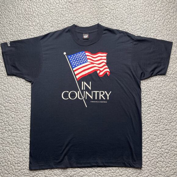 Screen Stars Other - Vintage Screen Stars Shirt Mens XXL Black Warner Bros American Flag 1989 Logo